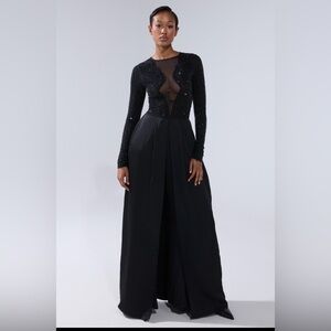 AKIRA MONACO SATIN MESH JUMPSUIT WITH RHINESTONES Size XL